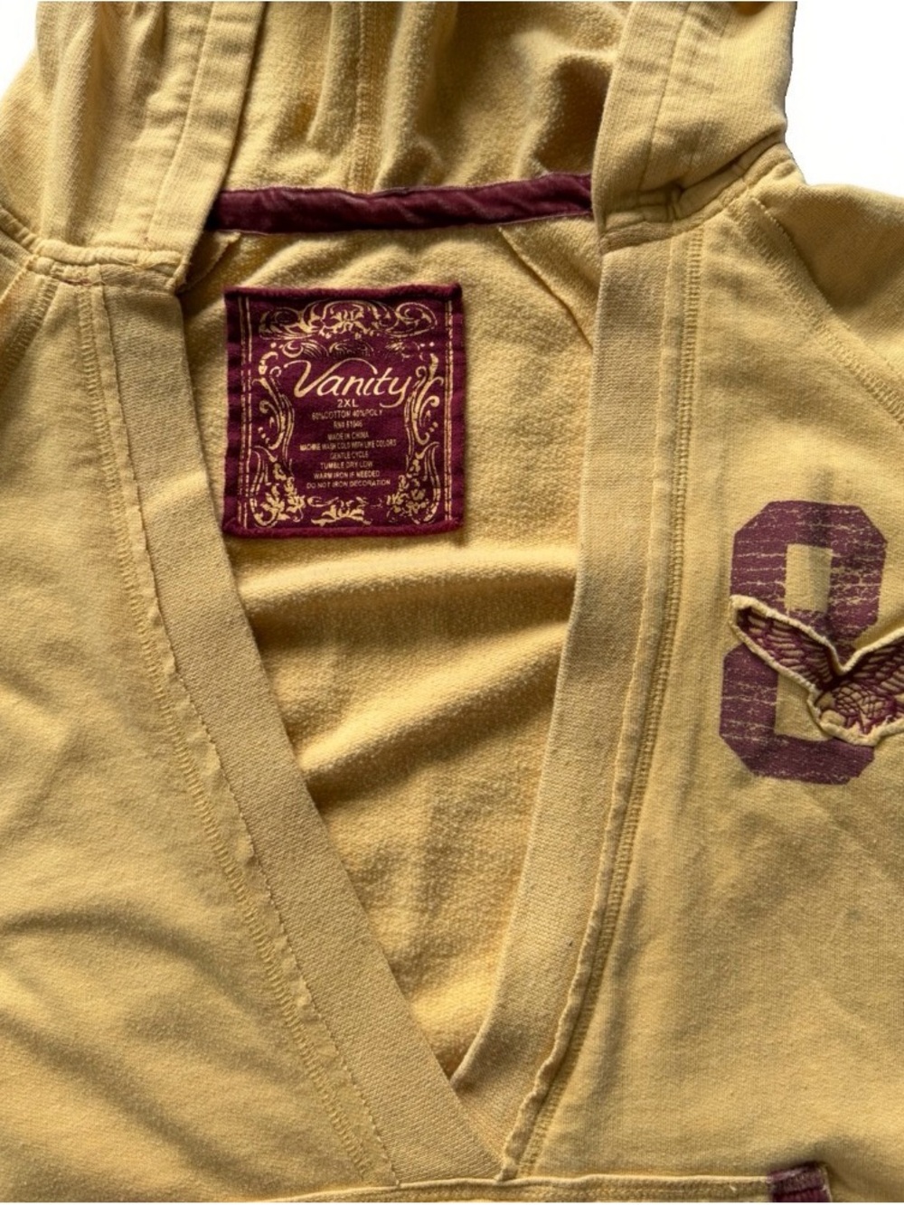 Vintage Y2K 2000s Vanity V Neck Hoodie Eagle Velvet 2XL McBling Indie Sleaze - Picture 8 of 15